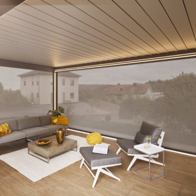 Seitliche Markisen für das Lamellendach Seitliche, senkrechte Markisen als Sichtschutz